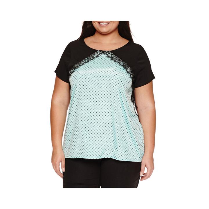 Worthington Short Sleeve Lace Blocked Tee - Plus