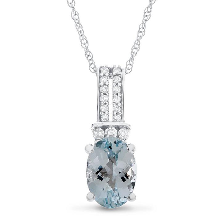 Blue Aquamarine Oval 10k Gold Pendant