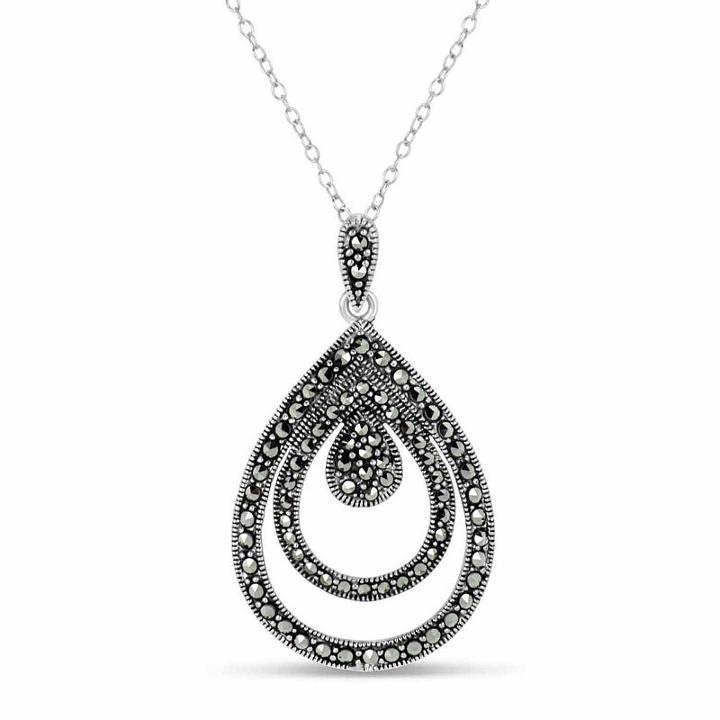 Swarovski Womens Black Marcasite Pear Pendant Necklace