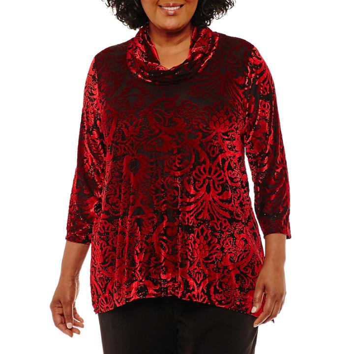 Lark Lane Well Red Cowl Neck Paisley Tunic- Plus