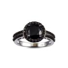 Womens Black Spinel Sterling Silver Halo Ring