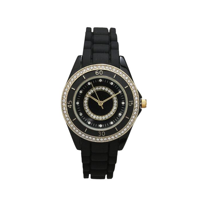 Olivia Pratt Womens Rhinestone Bezel Rhinestone Dial Black Silicone Watch 40036black