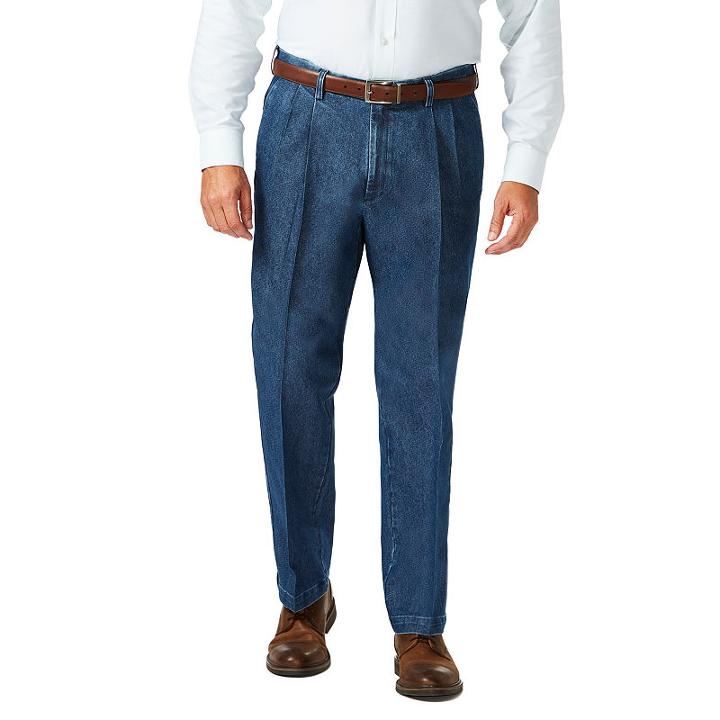Haggar Stretch Denim Plt Classic Fit Pleated Pants Big And Tall