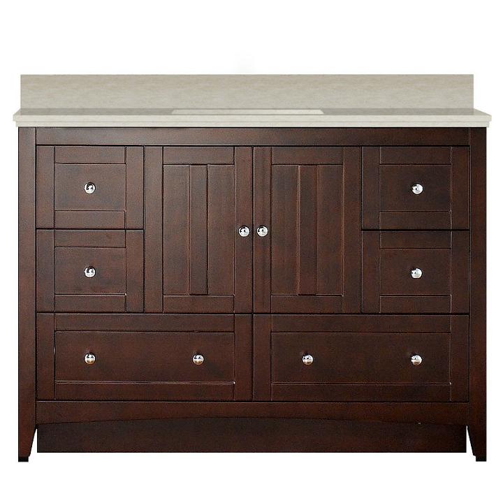 47.6-in. W Floor Mount Walnut Vanity Set For 3h4-in. Drilling Beige Top White Um Sink