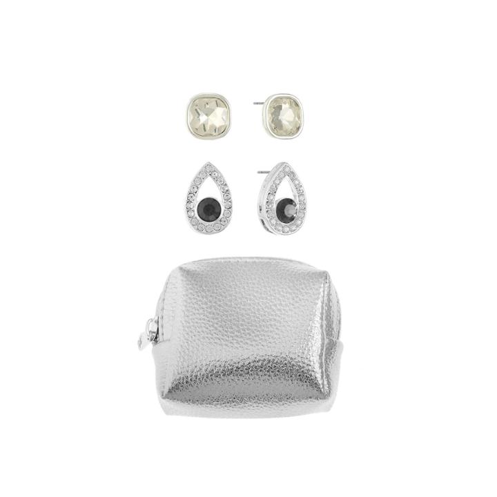 Liz Claiborne Gray Stud Earrings, 2 Pair With Bonus Pouch