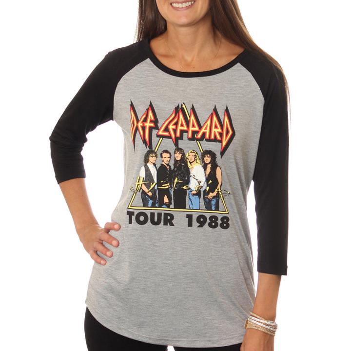 Def Leppard Juniors' Hysteria Tour 1988 Drapey 3/4 Sleeve Graphic Baseball T-shirt