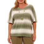 Alfred Dunner Palm Desert Short Sleeve Ombre Biadere T-shirt-womens Plus