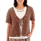 Alfred Dunner Indian Summer Short-sleeve Tie-front Crochet Layered Top