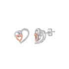 1/10 Ct. T.w. Diamond Sterling Silver And Rose Gold Double-heart Earrings