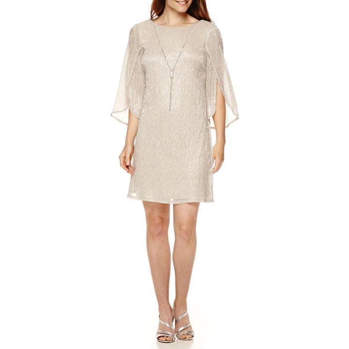 Prelude Tulip-sleeve Metallic Sheath Dress With Necklace