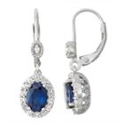 Lab-created Sapphire & White Sapphire Diamond Accent Sterling Silver Leverback Earrings