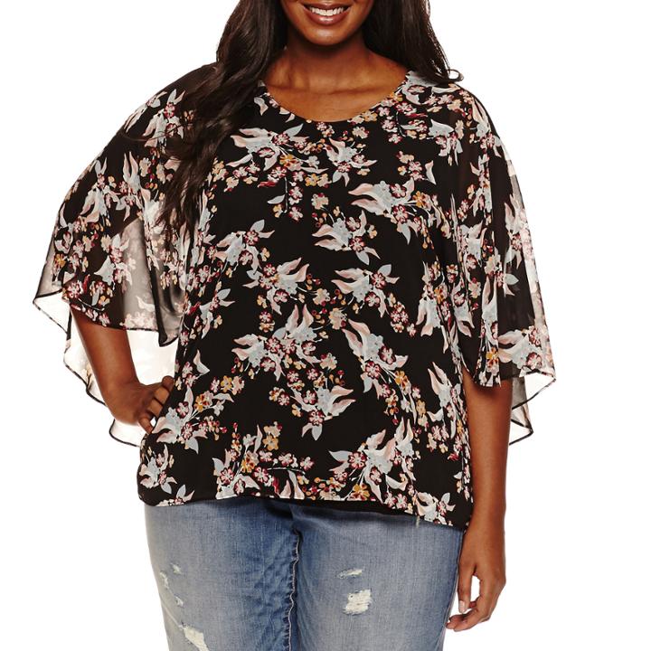 Boutique + Elbow Sleeve Scoop Neck Rayon Blouse-plus