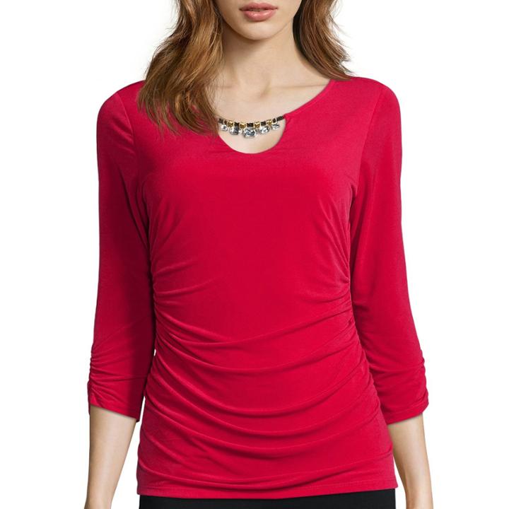Alyx 3/4-sleeve Embellished-neck Top