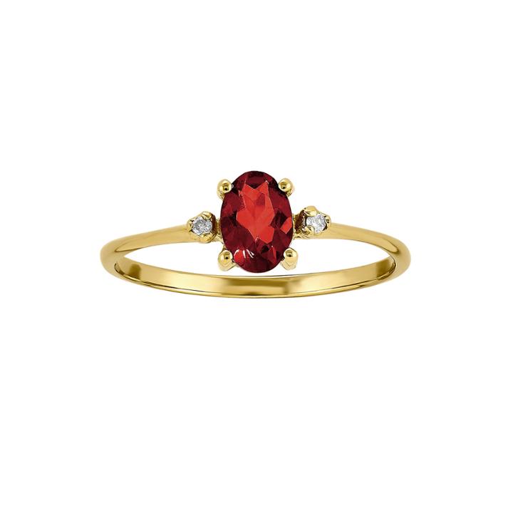 Genuine Red Garnet Diamond-accent 14k Yellow Gold Ring