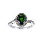 Womens Chrome Diopside Green Sterling Silver Halo Ring