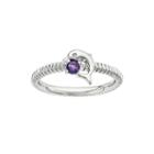 Genuine Amethyst And Diamond-accent Sterling Silver Stackable Dolphin Ring
