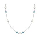 Cultured Freshwater Pearl And Genuine Blue Topaz Sterling Silver Necklace