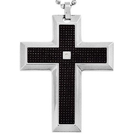 Mens Diamond-accent Cross Pendant Necklace Stainless Steel