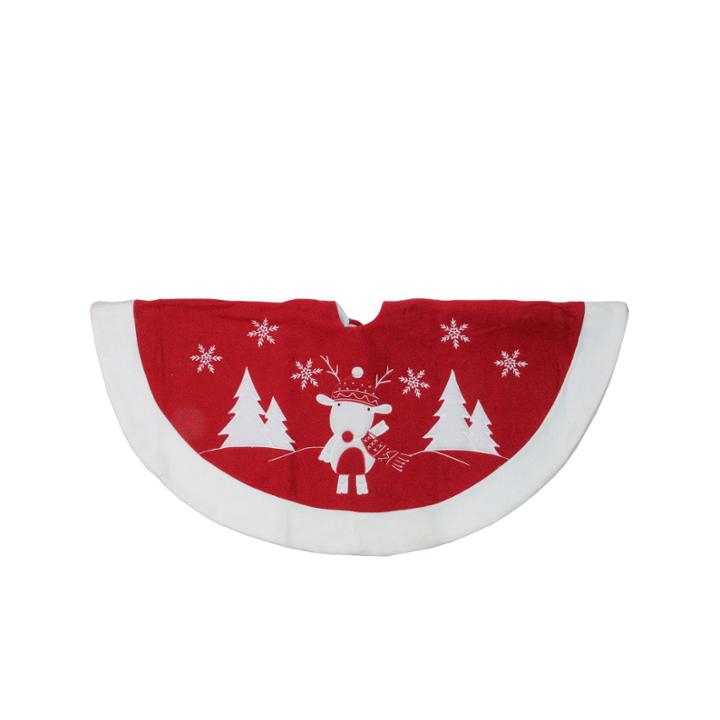 48 Red And White Winter Reindeer Embroidered Christmas Tree Skirt