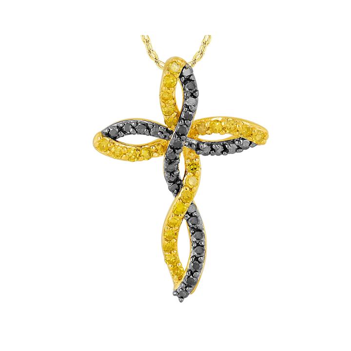1/3 Ct. T.w. Color-enhanced Yellow And Black Diamond Cross Pendant Necklace