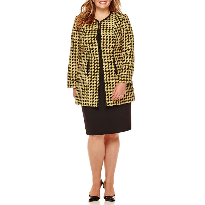 Isabella Long-sleeve Houndstooth Skirt Suit Set - Plus