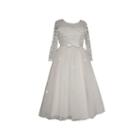 Bonnie Jean Long Sleeve Communion Dress W/ Illsuion Bodice And Embroidered Flowers W/ Full Skirt