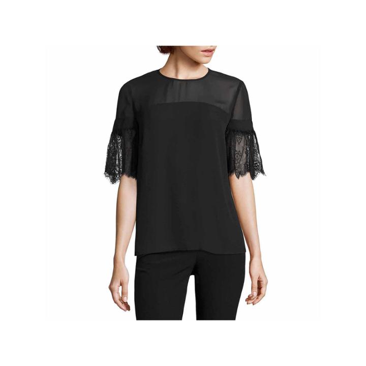 Worthington Short Sleeve Crew Neck Woven Blouse-talls