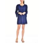 Ny Collection Bell Sleeve Peasant Dress With Crochet Trim
