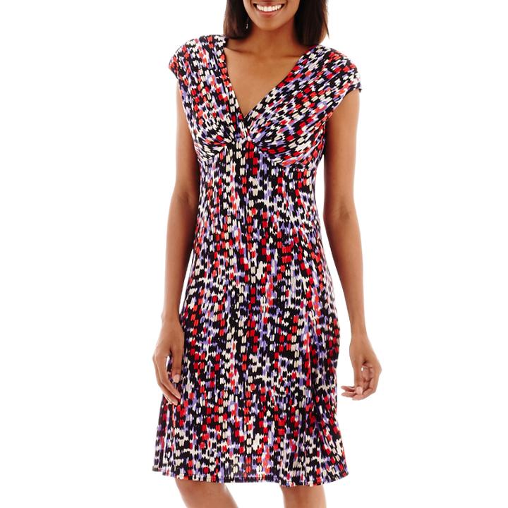 Black Label By Evan-picone Cap-sleeve V-neck Print Dress