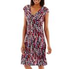 Black Label By Evan-picone Cap-sleeve V-neck Print Dress