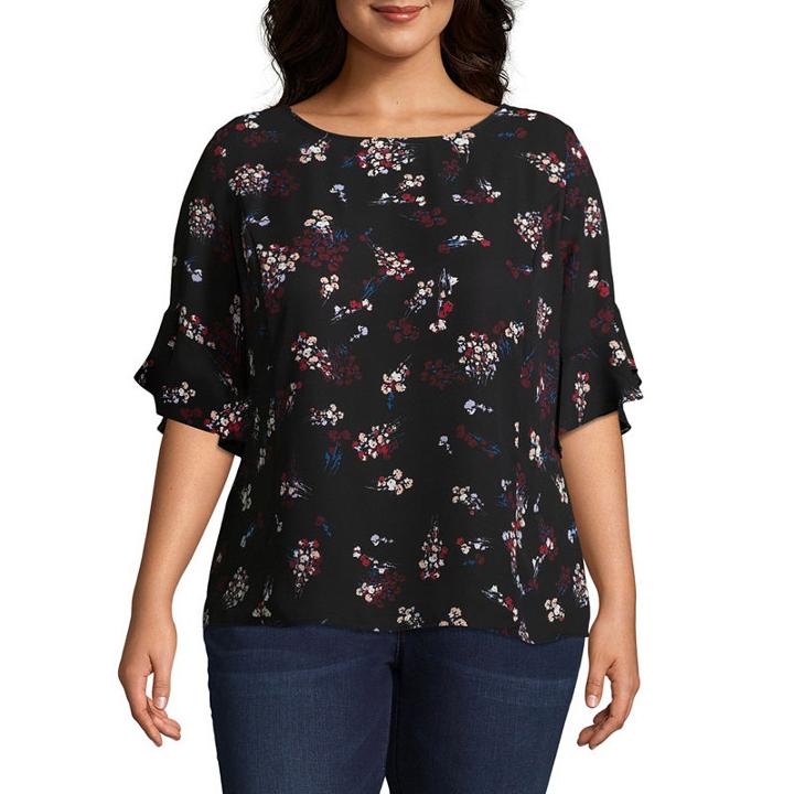 Liz Claiborne Ruffle Sleeve Blouse - Plus