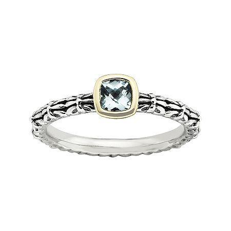 Personally Stackable Genuine Aquamarine Oxidized Two-tone Stackable Ring