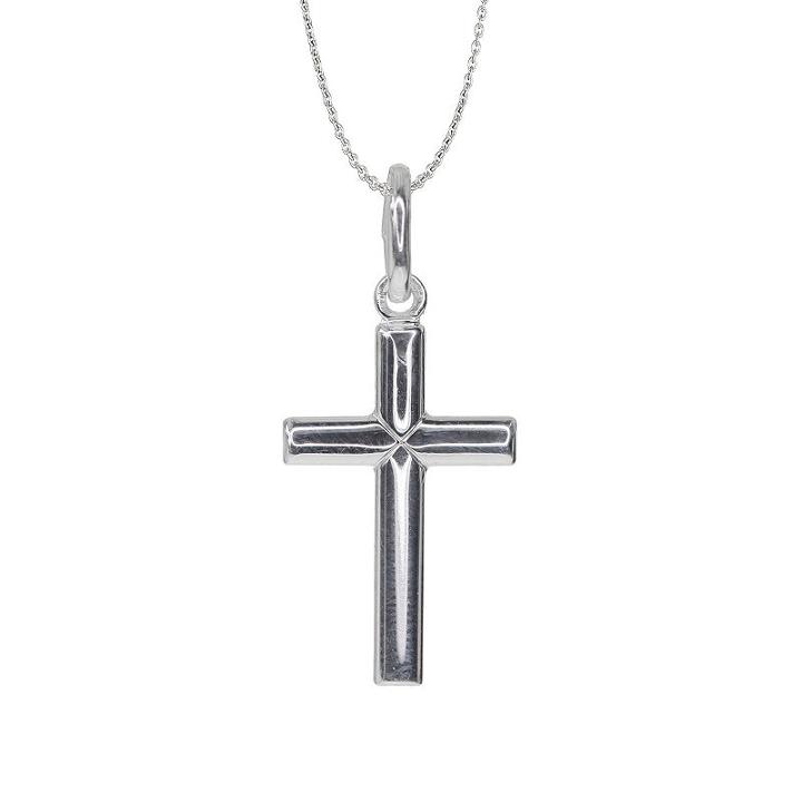 Sterling Silver Rhodium Polished Cross 18 Pendant Necklace