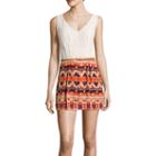City Triangles Sleeveless Lace Top Printed Short Belted Romper