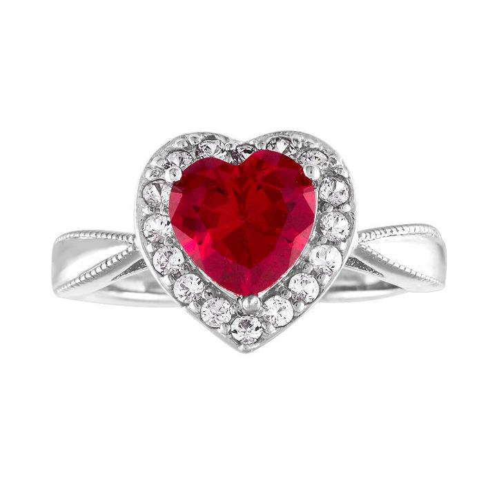 Womens Lab Created Ruby Red Sterling Silver Heart Cocktail Ring