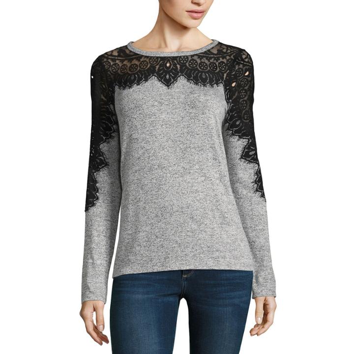 Rewind Long Sleeve Crew Neck Pullover Sweater-juniors