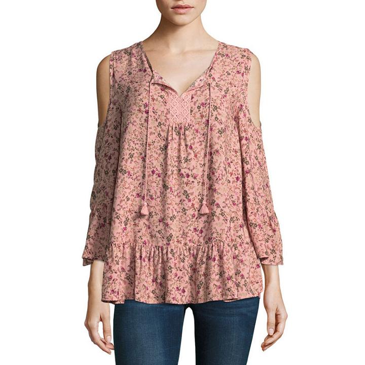 St. John's Bay Long Sleeve Woven Lace Blouse