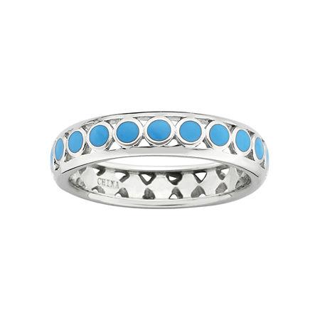 Personally Stackable Sterling Silver Light Blue Enamel Dot Ring