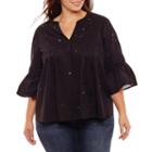 A.n.a 3/4 Sleeve Y Neck Embellished Woven Blouse-plus