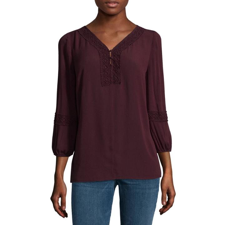 St. John's Bay 3/4 Sleeve V Neck Woven Blouse