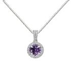 Womens Genuine Purple Amethyst Round Pendant Necklace