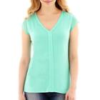 Liz Claiborne Sheer Sleeve V-neck T-shirt