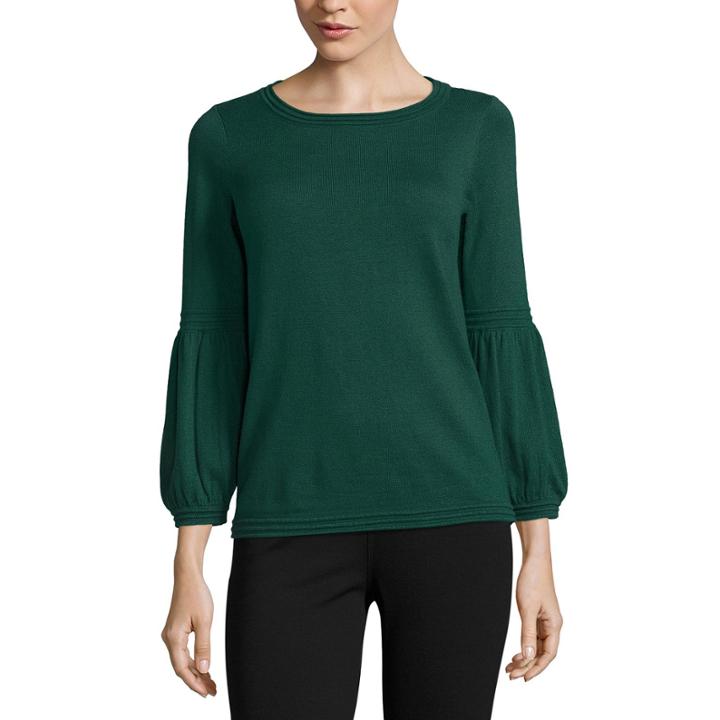 St. John's Bay Long Sleeve Round Neck Pointelle Blouse-talls