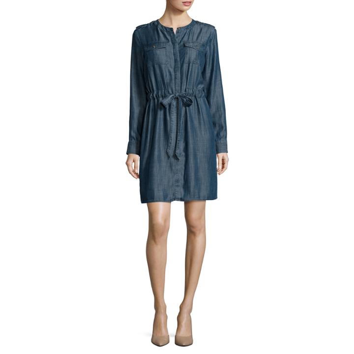 Liz Claiborne Long Sleeve Shirt Dress-petites