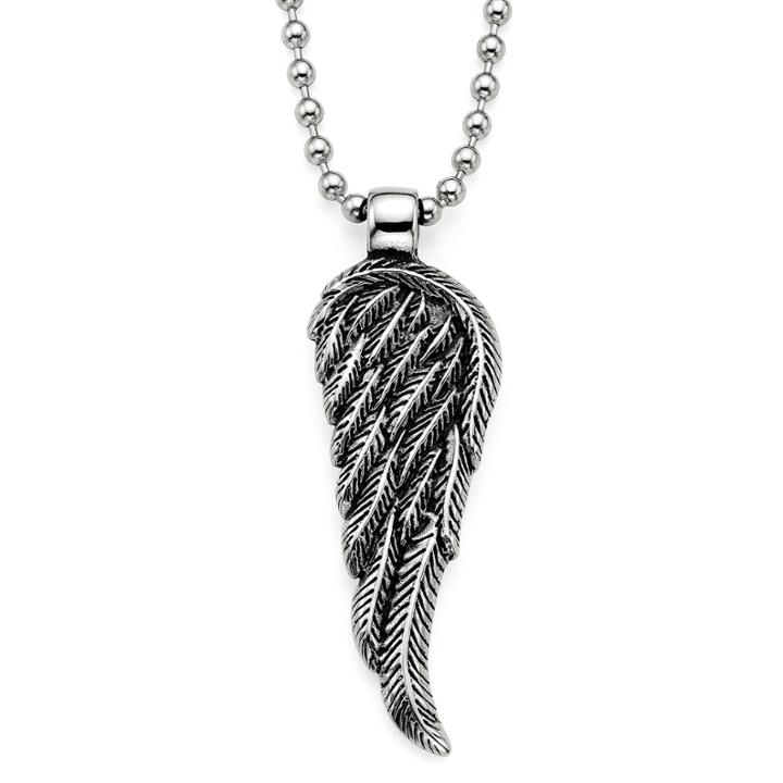 Mens Stainless Steel Wing Pendant Necklace