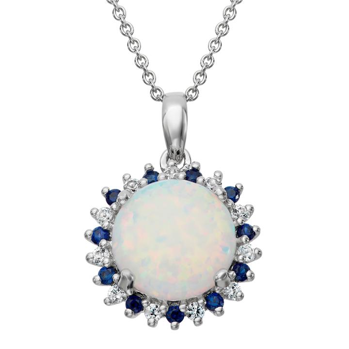 White Opal Round Sterling Silver Pendant