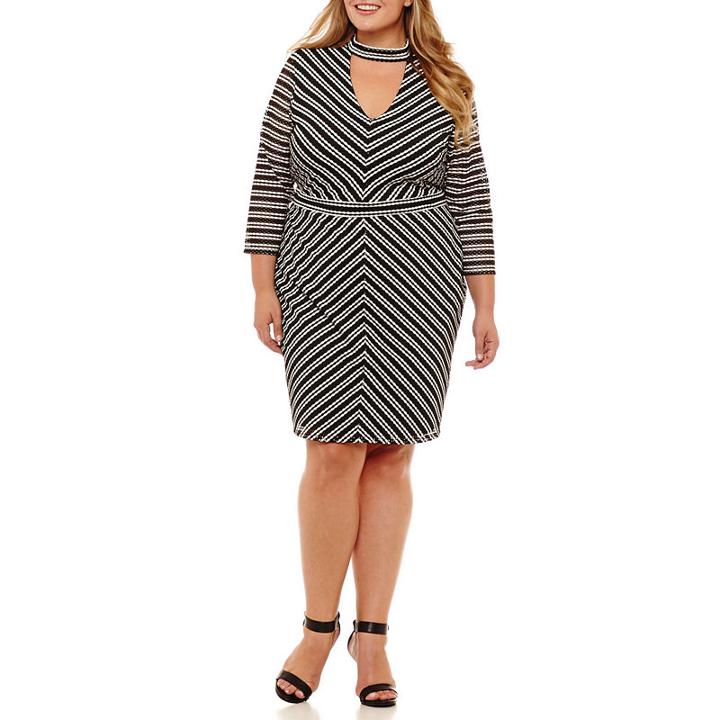 Project Runway 3/4 Sleeve Stripe Bodycon Dress - Plus