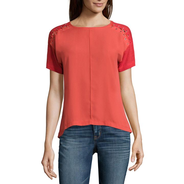 A.n.a Short-sleeve Eyelet-shoulder Lace-up Top