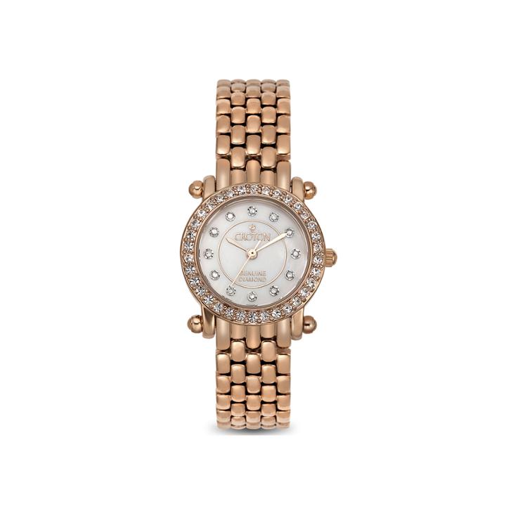 Croton Womens Diamond-accent Rose Gold-tone Stainless Steel Bracelet Watch