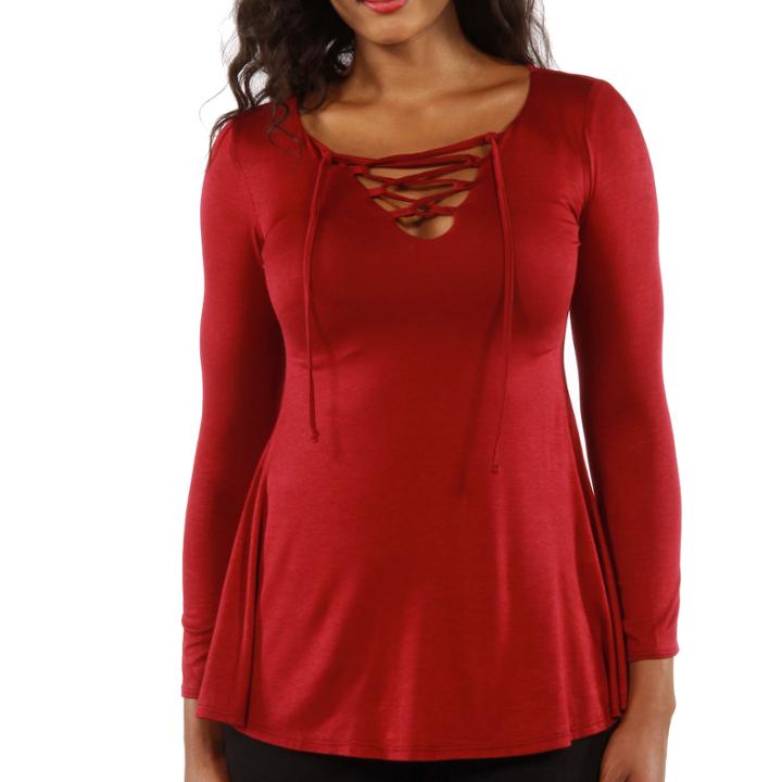 24/7 Comfort Apparel Lace Up Keyhole Tunic Top